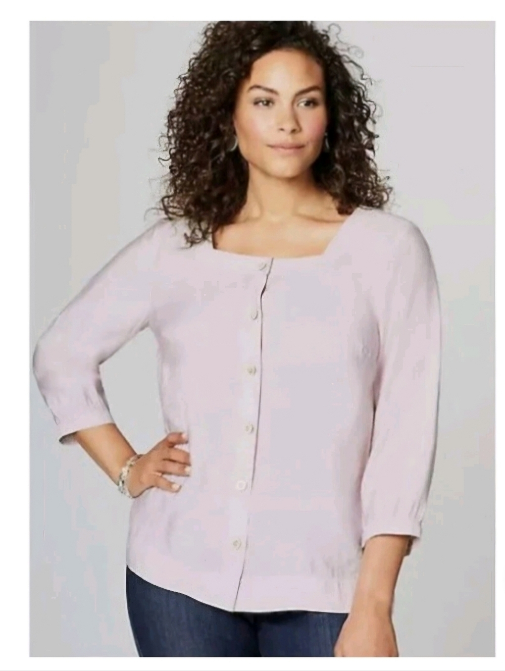J. Jill Pale Orchid  Square-Neck Button Down 3/4 Sleeve Blouse Women XS